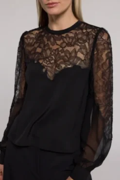 Adele Lace Combo Top in Black