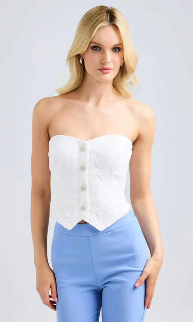 Arianna Lace Vestier Top in white
