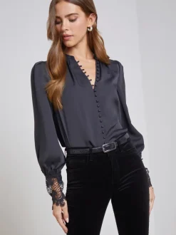 Ava Lace Cuff Top in Black