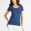 Bamboo Short Sleeve Scoop Neck Top in denim
