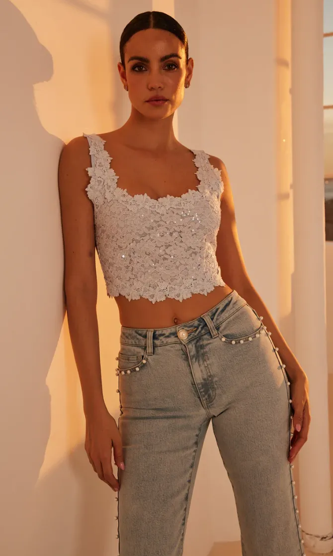 Bronwyn Sequin Corded Lace Top