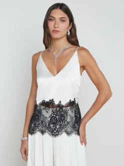 Bryna Silk Lace Camisole in white/black