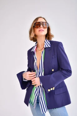 Charlie Bell sleeve rayon Blazer in navy – small
