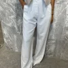 Darren Wide Linen Pant in White -XS