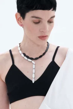 Emma Y Necklace – Silver + Black