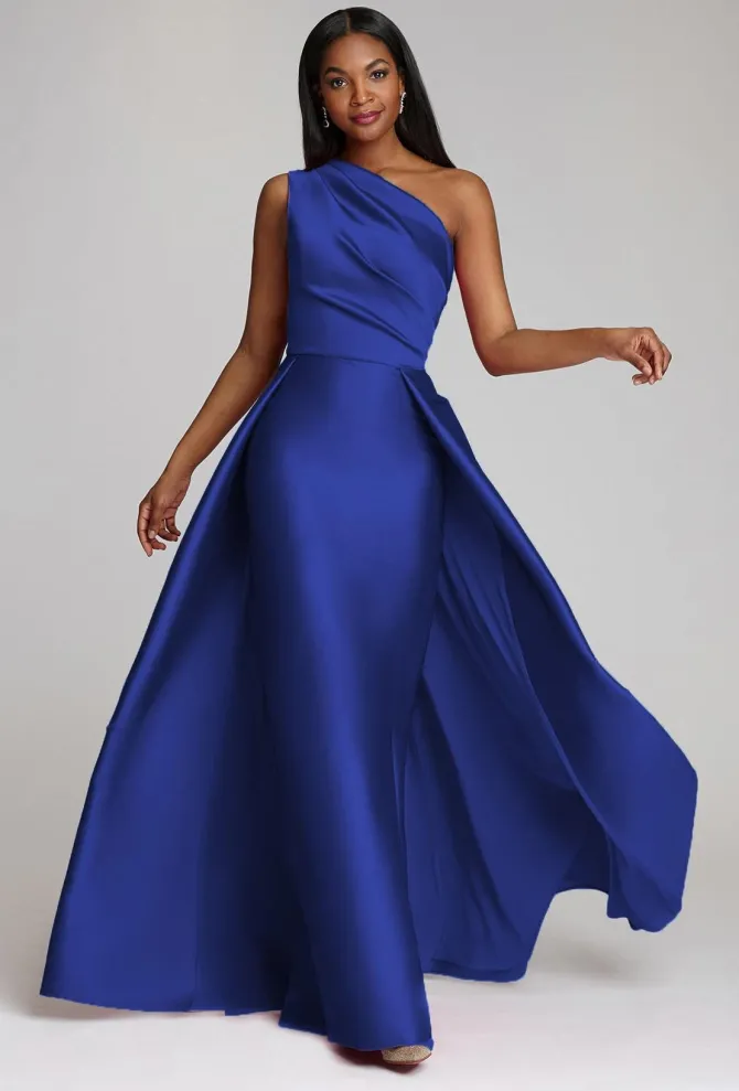 Gael One Shoulder Skirt Dress in Royal