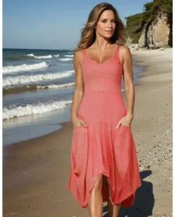 Giulia Linen Dress in peach coral