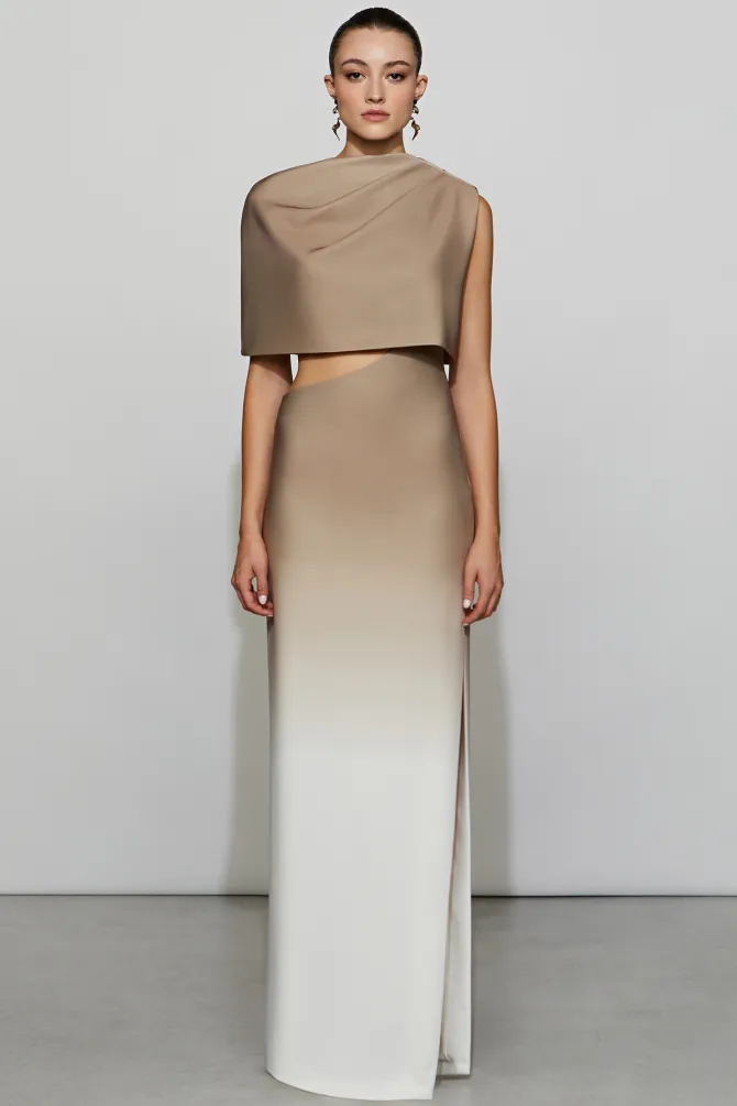 helena dress in ivory/taupe