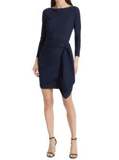 Hypnos Draped Bodycon Midi Dress in blu notte