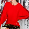 IYANA SEQUIN DETAIL SWEATER IN RED – Large