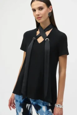 Jessi Satin Scarf Top in black