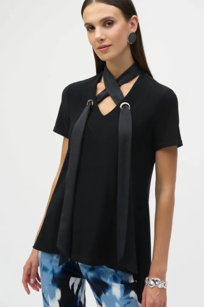 Jessi Satin Scarf Top in black