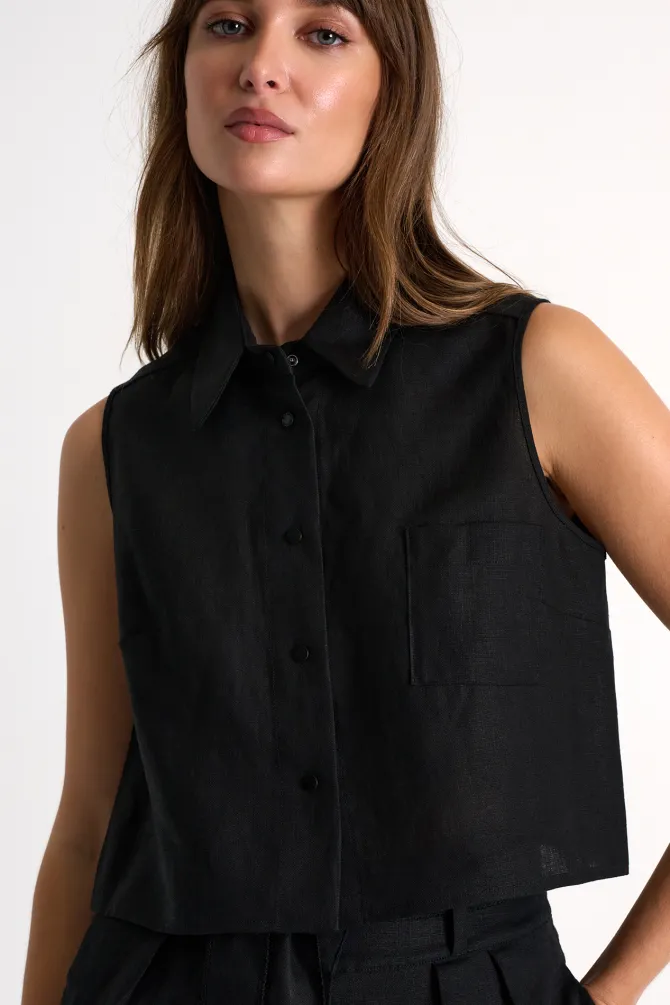 mary-kate linen vest in black