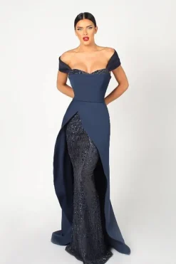 Navy Long Off The Shoulder Gown