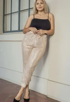 Nellie Sequin Joggers in champagne- 2XL