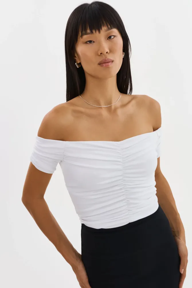NINA RUCHED TOP IN White – LARGE