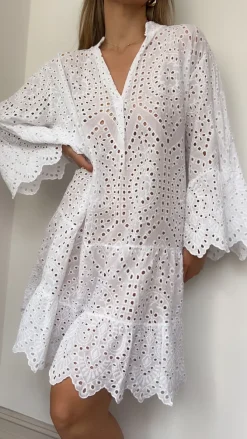 Nora Broderie Dress in White