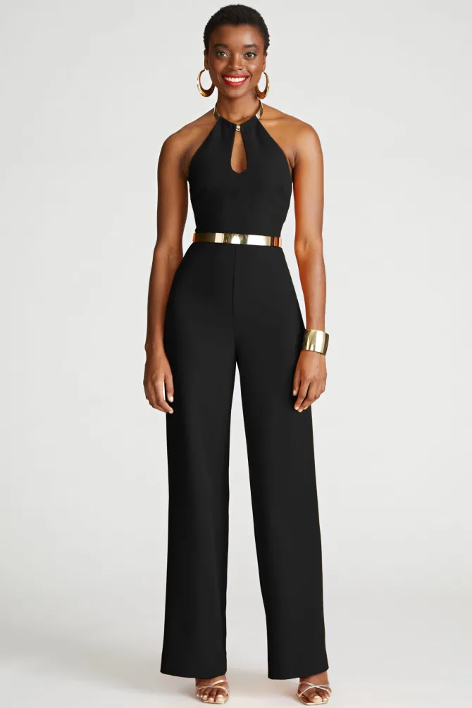 Oki Cutout Stretch Crepe Halter Jumpsuit