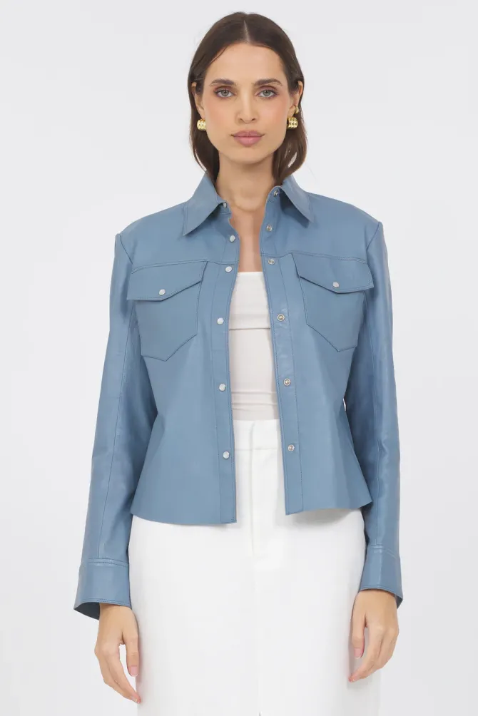 Rowan Leather Jacket in Ocean