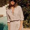 Spencer Linen Button Down Top in windchime