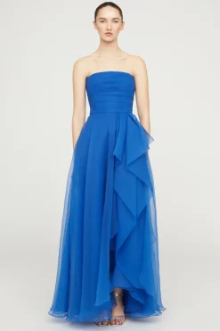Teresa Strapless Draped Gown in cornflower blue