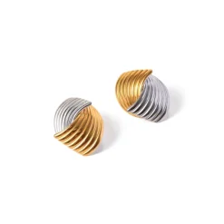 Wave Textured Statement Earrings in two tone